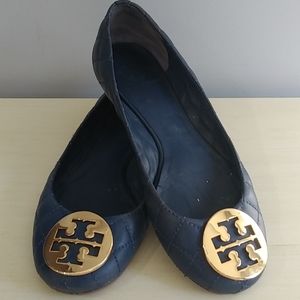 Tory Burch Black Flats with Gold Logo